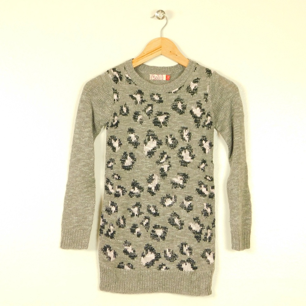 SO Girls Animal Print Pullover Crew Sweater Size 10 Long‎ Sleeve Metallic